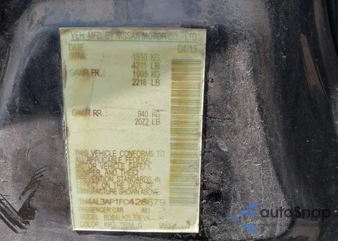 2015 Nissan Altima 2.5 Sv из США, поврежденный, VIN 1N4AL3AP1FC428679